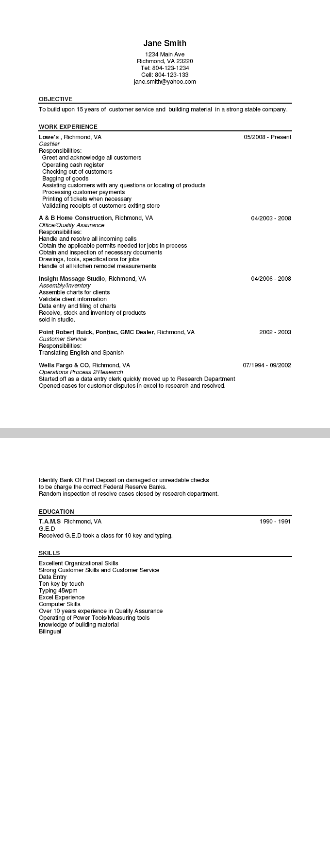 Before Sample Resume