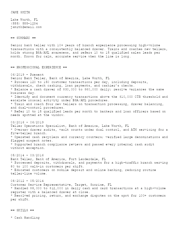 Plain Text resume template